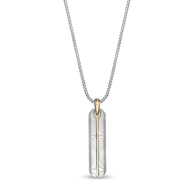 Main Image 1 of Damascus Stainless Steel Vertical Drop Pendant with Yellow Ion Plate - 24&quot;