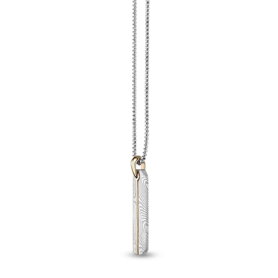 Damascus Stainless Steel Vertical Drop Pendant with Yellow Ion Plate - 24"