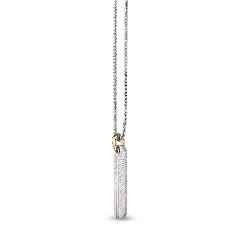 Main Image 2 of Damascus Stainless Steel Vertical Drop Pendant with Yellow Ion Plate - 24&quot;