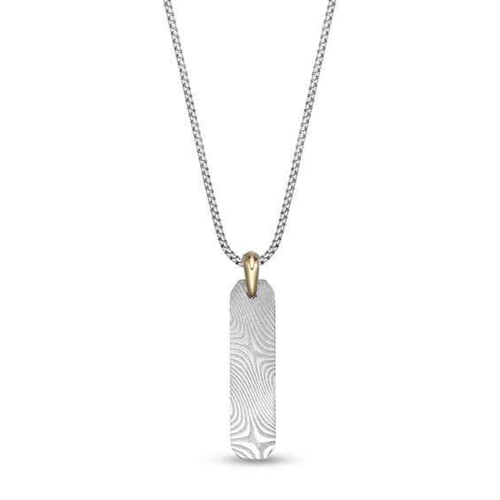 Damascus Stainless Steel Vertical Drop Pendant with Yellow Ion Plate - 24"