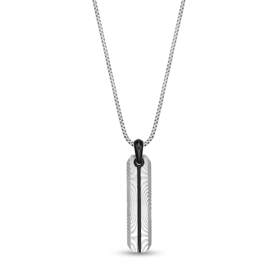 Damascus Stainless Steel Vertical Drop Pendant with Black Ion Plate - 24"