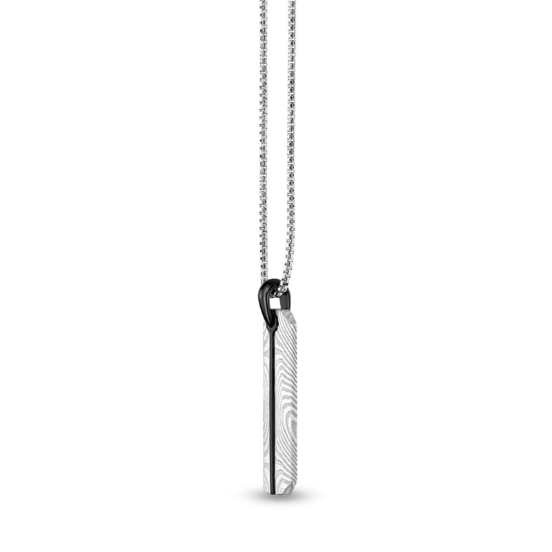 Main Image 2 of Damascus Stainless Steel Vertical Drop Pendant with Black Ion Plate - 24"
