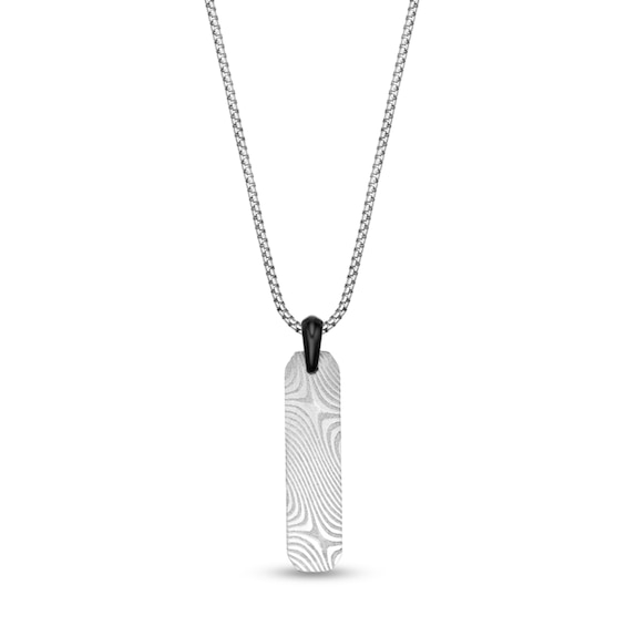 Damascus Stainless Steel Vertical Drop Pendant with Black Ion Plate - 24"