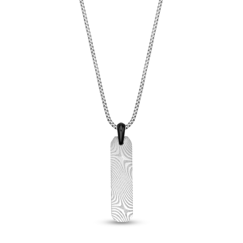 Main Image 3 of Damascus Stainless Steel Vertical Drop Pendant with Black Ion Plate - 24"