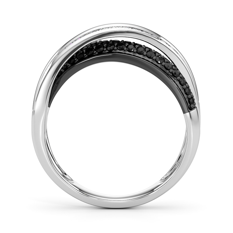 Main Image 3 of 1/6 CT. T.W. Black and White Diamond Triple Row Crossover Ring in Sterling Silver