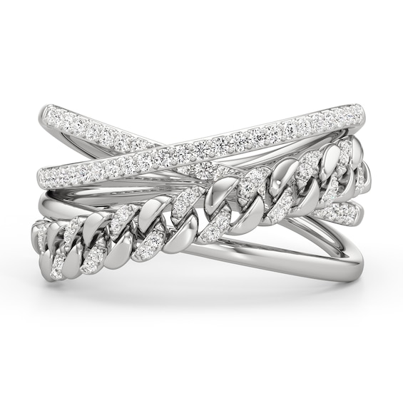 1/4 CT. T.w. Diamond Chain Link Multi-Row Crossover Ring in Sterling Silver