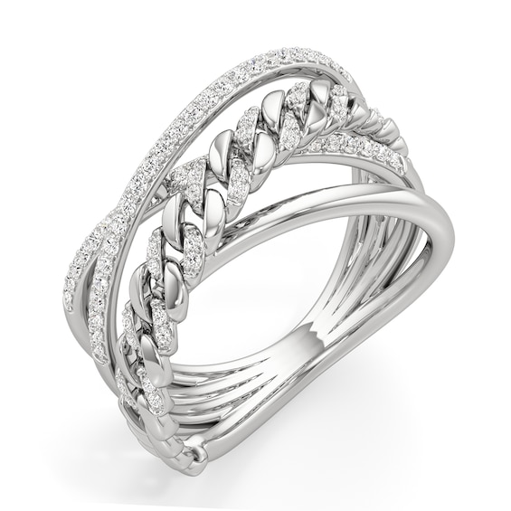1/4 CT. T.w. Diamond Chain Link Multi-Row Crossover Ring in Sterling Silver