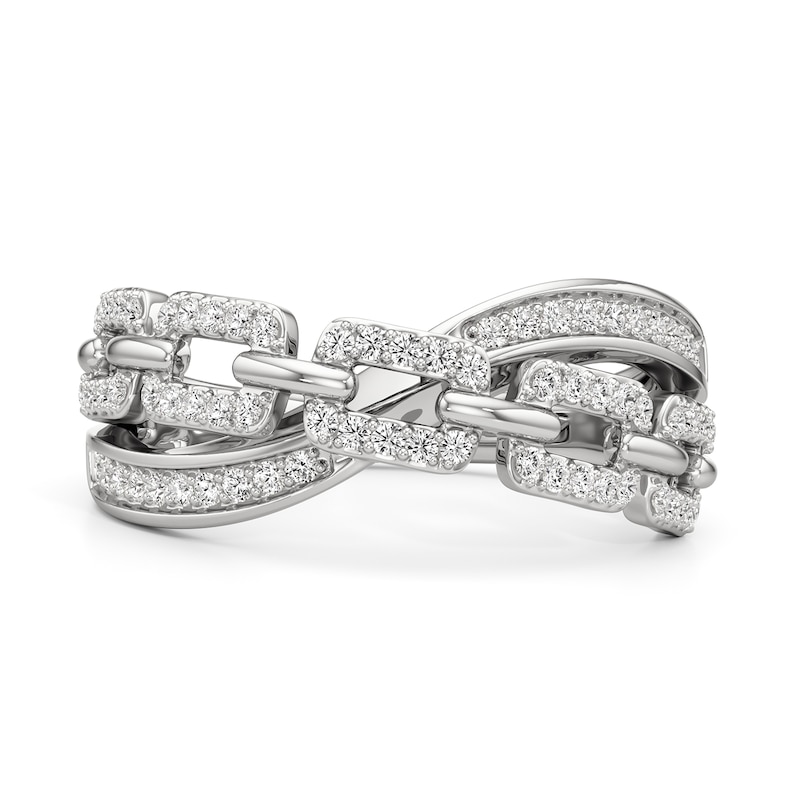 Main Image 1 of 1/3 CT. T.W. Diamond Chain Link Crossover Ring in Sterling Silver