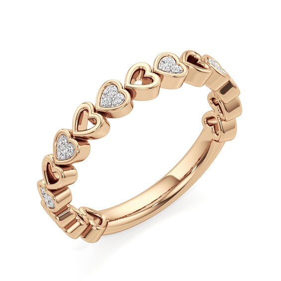 Diamond Accent Alternating Hearts Ring in Sterling Silver with 14K Rose Gold Plate
