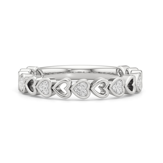 Diamond Accent Alternating Hearts Ring in Sterling Silver