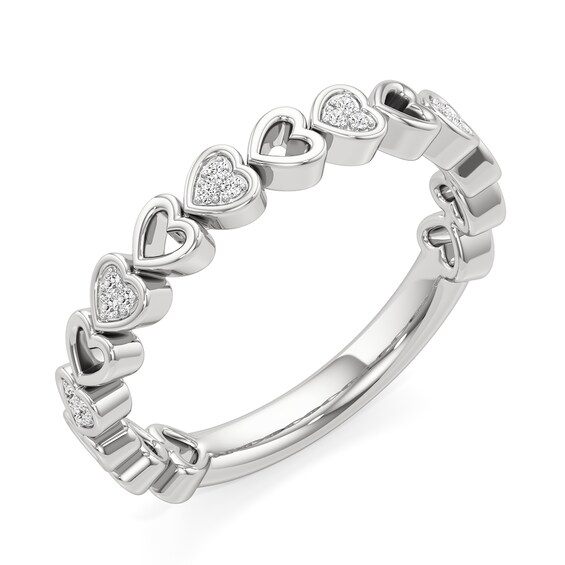 Diamond Accent Alternating Hearts Ring in Sterling Silver
