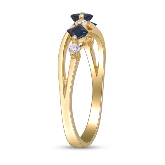 Princess-Cut Blue Sapphire and 1/8 CT. T.w. Diamond Crossover Ring in 10K Gold