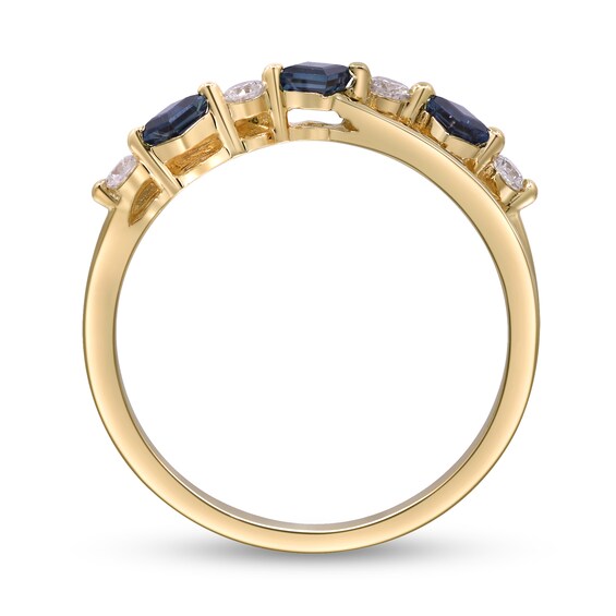 Princess-Cut Blue Sapphire and 1/8 CT. T.w. Diamond Crossover Ring in 10K Gold