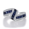 Thumbnail Image 1 of Princess-Cut Blue Sapphire and 3/8 CT. T.W. Diamond Edge Bypass Ribbon Ring in 10K White Gold