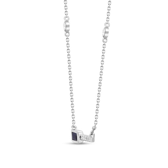 Baguette-Cut Blue Sapphire and 1/15 CT. T.w. Diamond Bar Station Necklace in 10K White Gold
