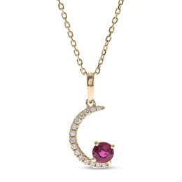 4.0mm Certified Ruby and 1/20 CT. T.W. Diamond Crescent Moon Pendant in 10K Gold