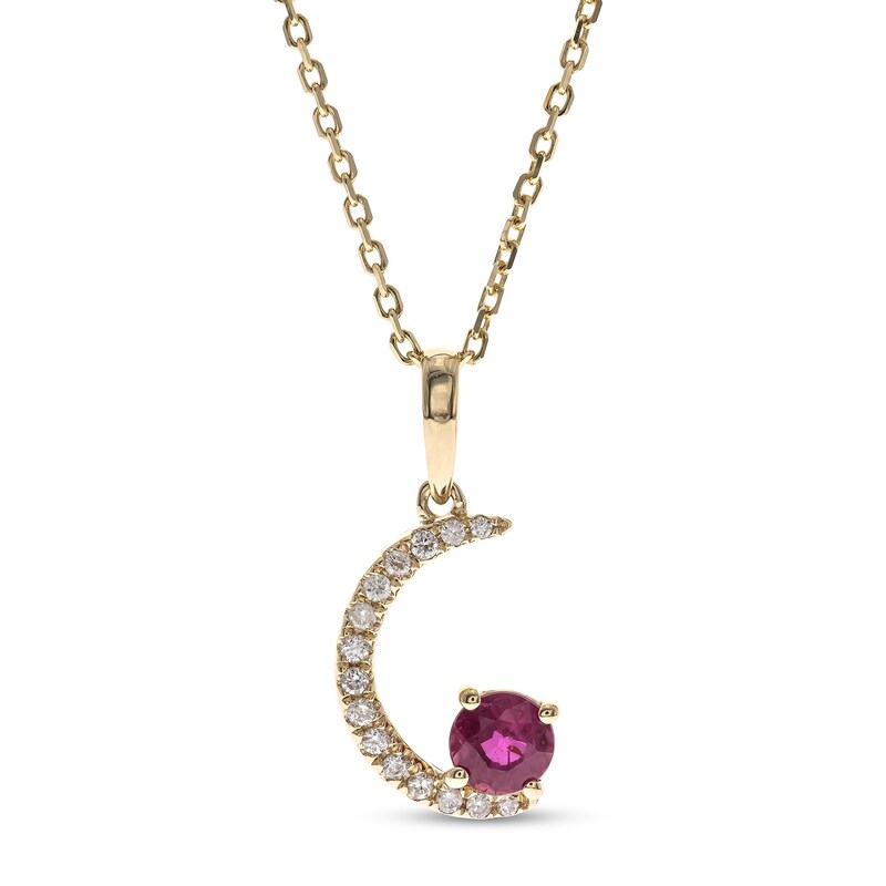 Main Image 1 of 4.0mm Certified Ruby and 1/20 CT. T.W. Diamond Crescent Moon Pendant in 10K Gold