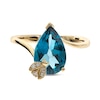 Thumbnail Image 1 of Pear-Shaped London Blue Topaz and Diamond Accent Ladybug Bypass Shank Ring in 14K Gold