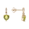 Thumbnail Image 1 of 6.0mm Heart-Shaped Peridot and 1/15 CT. T.W. Diamond Drop Earrings in 14K Gold