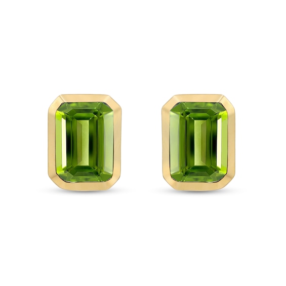 Emerald-Cut Peridot Bezel-Set Solitaire Stud Earrings in 14K Gold
