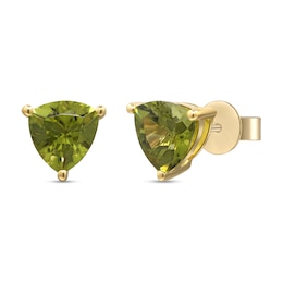 6.0mm Trilliant-Cut Peridot Solitaire Stud Earrings in 14K Gold