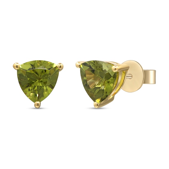 6.0mm Trilliant-Cut Peridot Solitaire Stud Earrings in 14K Gold