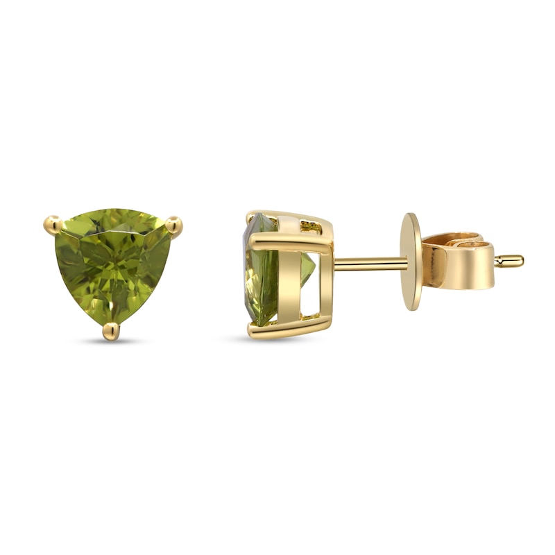 Main Image 2 of 6.0mm Trilliant-Cut Peridot Solitaire Stud Earrings in 14K Gold