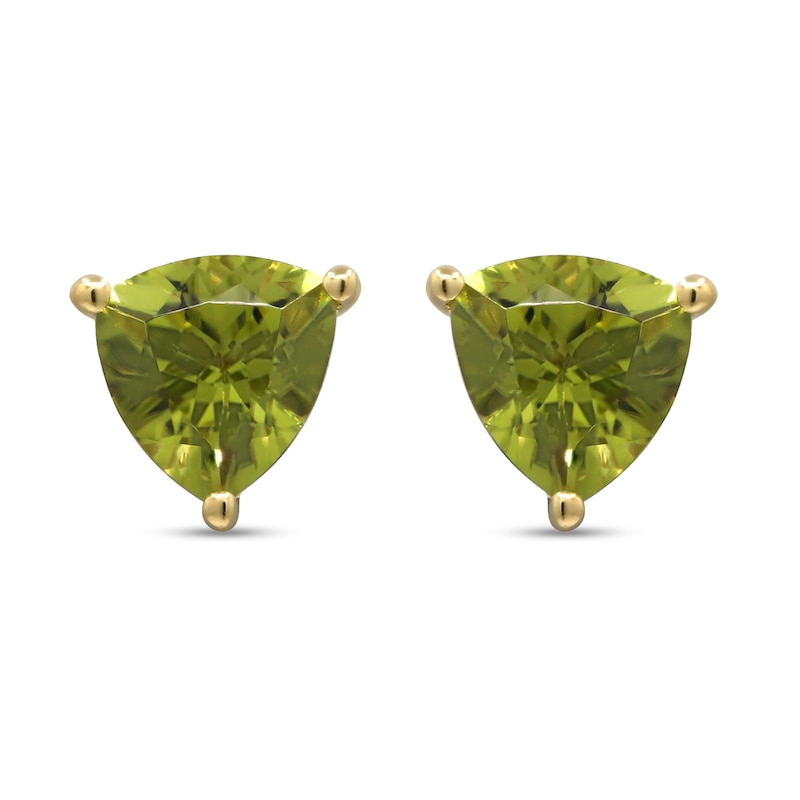 Main Image 3 of 6.0mm Trilliant-Cut Peridot Solitaire Stud Earrings in 14K Gold