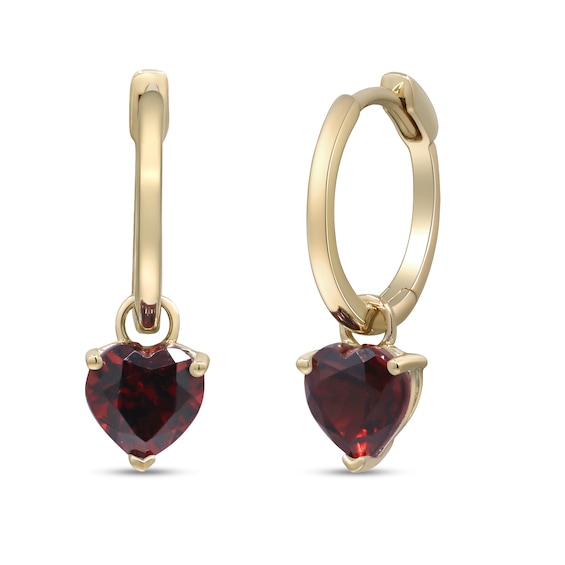 6.0mm Heart-Shaped Garnet Solitaire Drop Earrings in 14K Gold