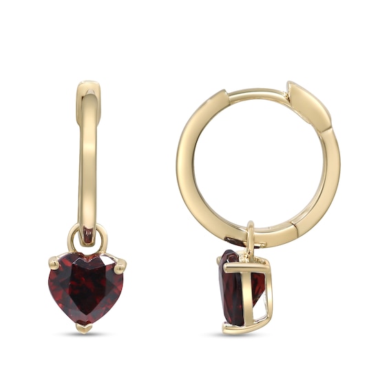 6.0mm Heart-Shaped Garnet Solitaire Drop Earrings in 14K Gold