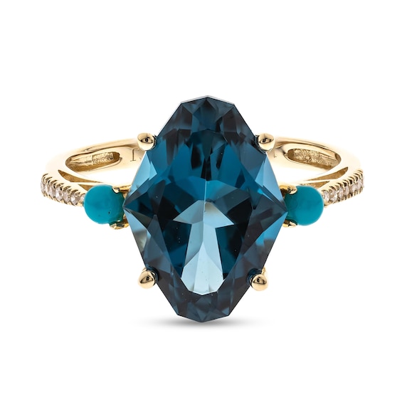 Marquise-Cut London Blue Topaz and Turquoise with 1/20 CT. T.w. Diamond Ring in 14K Gold