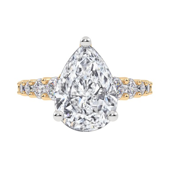 3-3/4 CT. T.w. Pear-Shaped Certified Lab-Grown Diamond Graduated Shank Engagement Ring in 14K Gold (I/Si2)