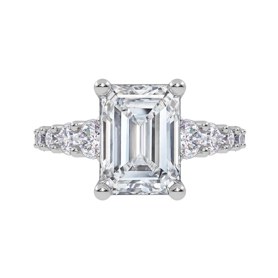 3-3/4 CT. T.w. Emerald-Cut Certified Lab-Grown Diamond Graduated Shank Engagement Ring in 14K Gold (I/Si2