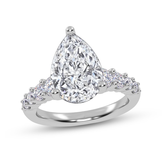 3-3/4 CT. T.w. Pear-Shaped Certified Lab-Grown Diamond Graduated Shank Engagement Ring in 14K Gold (I/Si2
