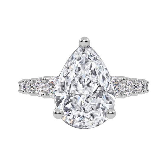 3-3/4 CT. T.w. Pear-Shaped Certified Lab-Grown Diamond Graduated Shank Engagement Ring in 14K White Gold (I/Si2)