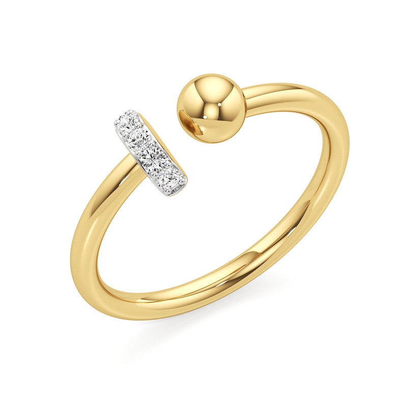 Main Image 2 of 1/15 CT. T.W. Lab-Grown Diamond Ball and Bar Open Shank Ring in Sterling Silver with 24K Gold Plate
