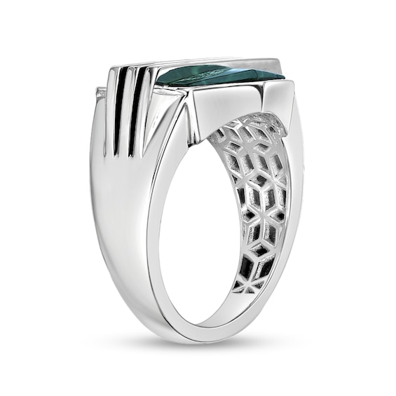 Hexagon Green Malachite Solitaire Overlay Ring in Sterling Silver