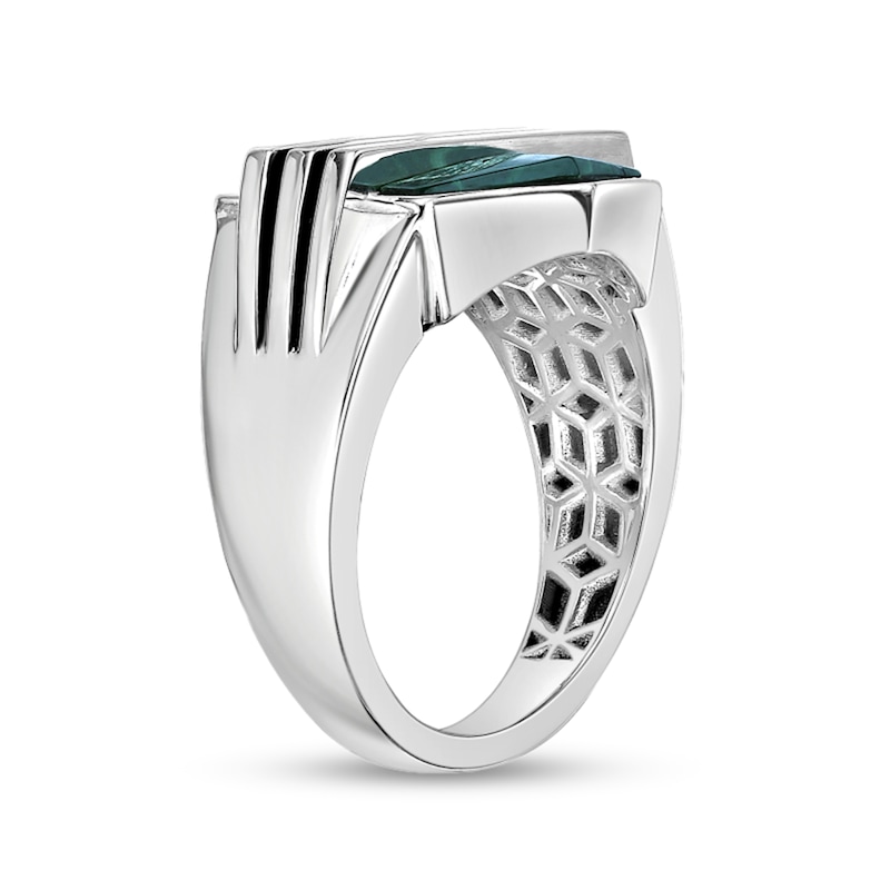 Main Image 2 of Hexagon Green Malachite Solitaire Overlay Ring in Sterling Silver