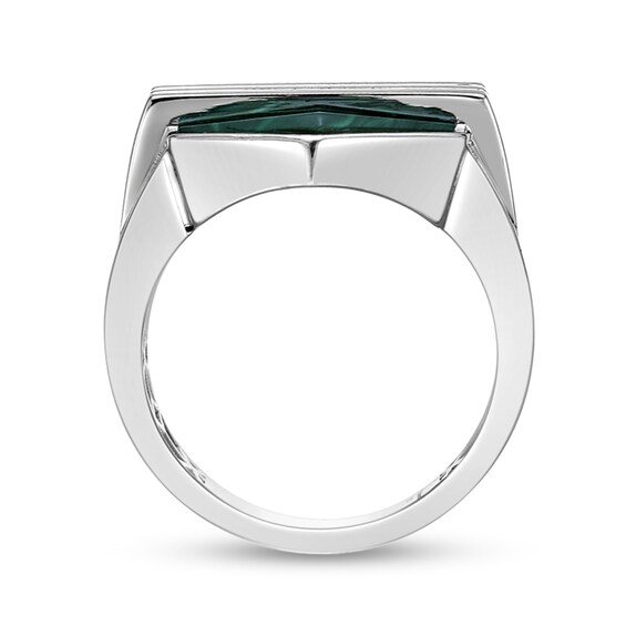 Hexagon Green Malachite Solitaire Overlay Ring in Sterling Silver