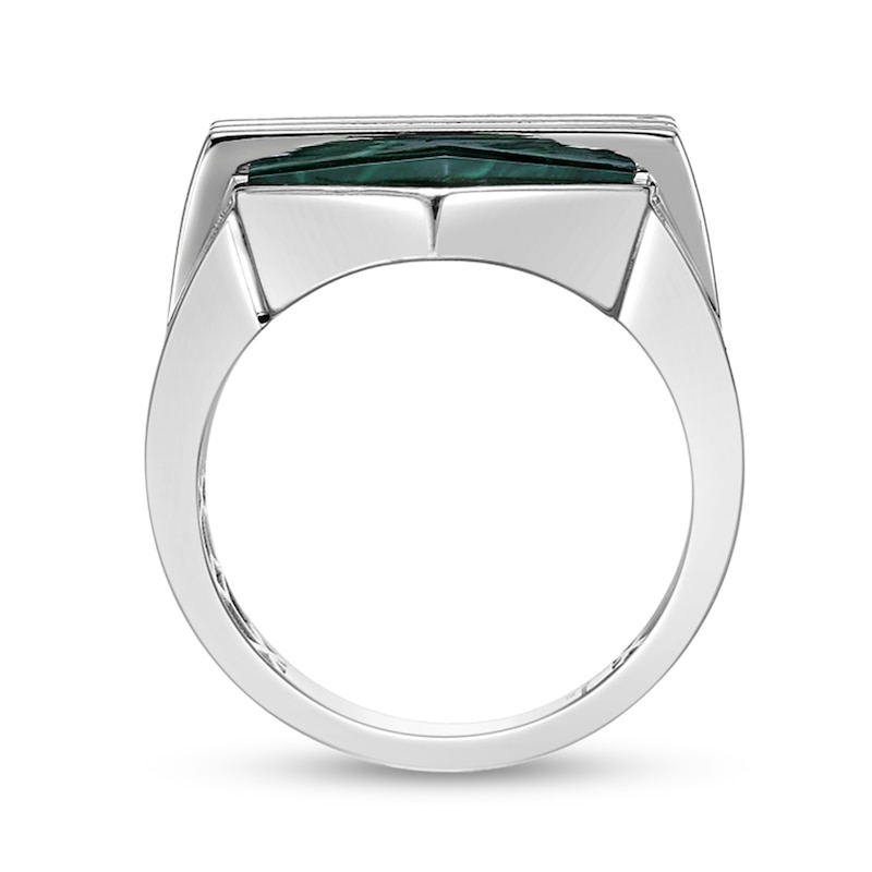 Main Image 3 of Hexagon Green Malachite Solitaire Overlay Ring in Sterling Silver