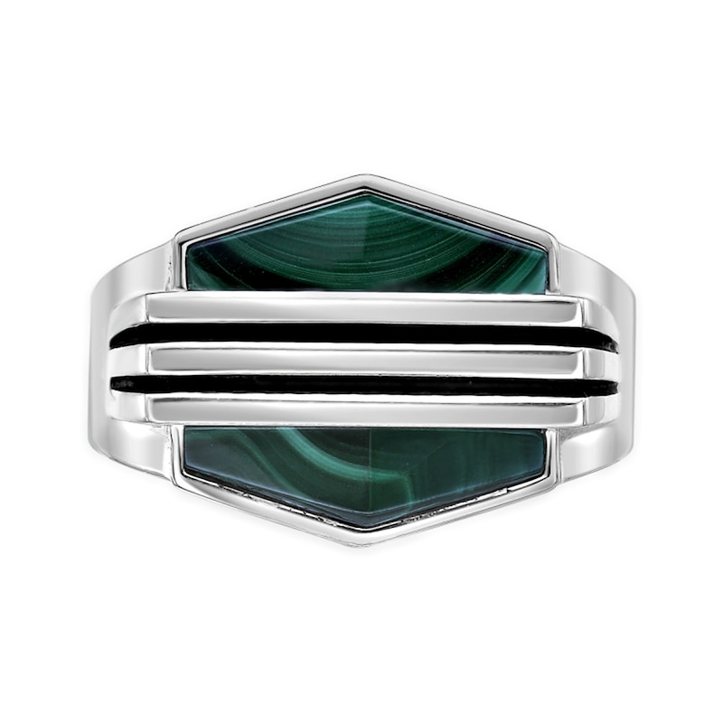Main Image 4 of Hexagon Green Malachite Solitaire Overlay Ring in Sterling Silver