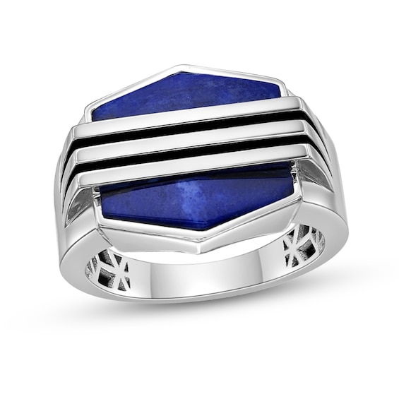 Hexagon Blue Sodalite Solitaire Overlay Ring in Sterling Silver