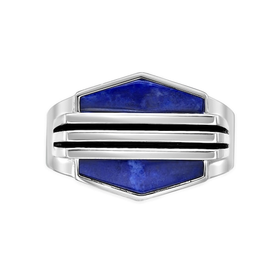 Hexagon Blue Sodalite Solitaire Overlay Ring in Sterling Silver