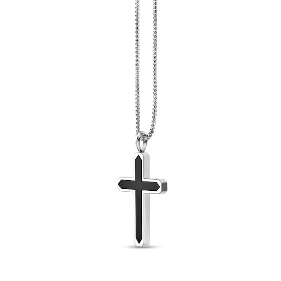 Onyx Cross Pendant in Sterling Silver - 24"