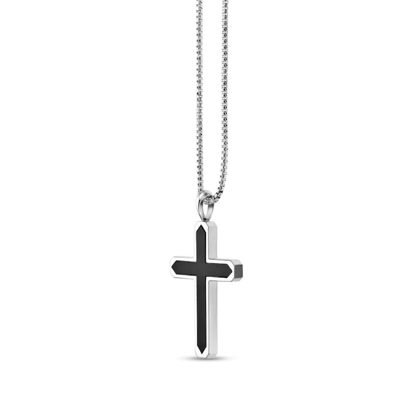 Main Image 2 of Onyx Cross Pendant in Sterling Silver - 24"