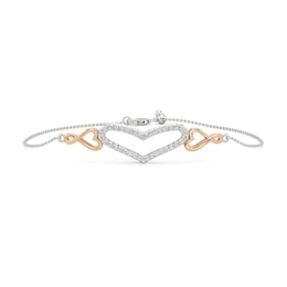 White Lab-Created Sapphire Heart Bracelet in Sterling Silver and 14K Rose Gold Plate - 7.25"