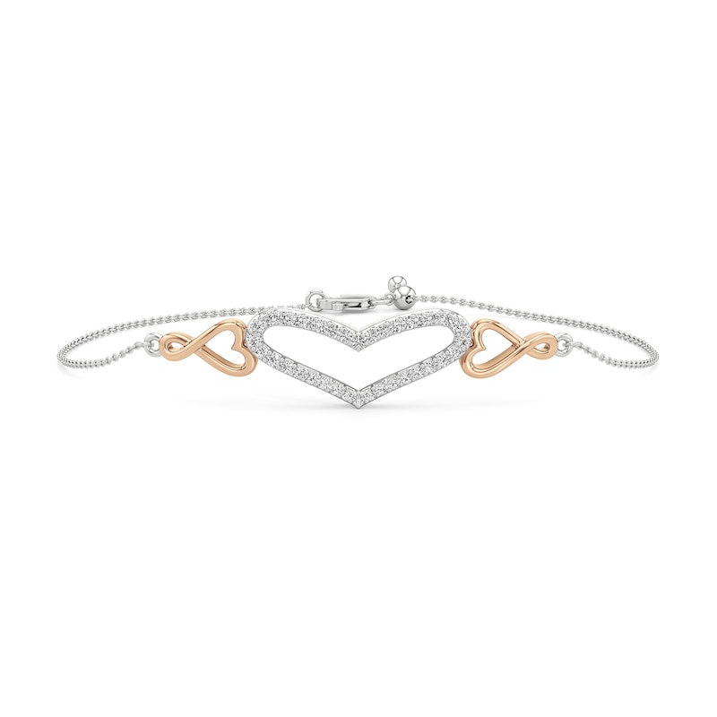 Main Image 1 of White Lab-Created Sapphire Heart Bracelet in Sterling Silver and 14K Rose Gold Plate - 7.25&quot;