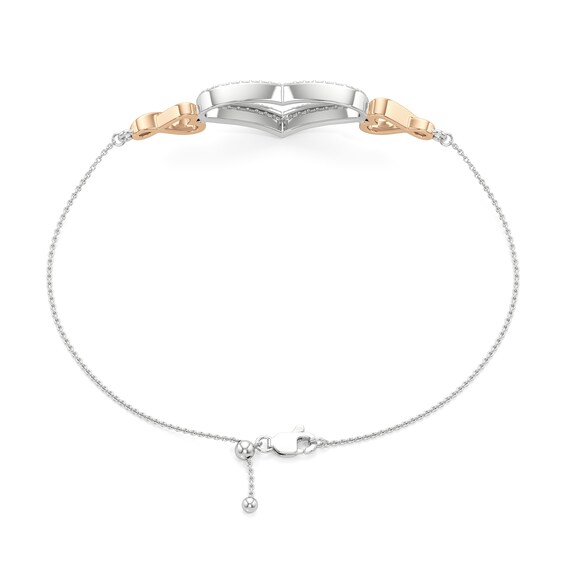 White Lab-Created Sapphire Heart Bracelet in Sterling Silver and 14K Rose Gold Plate - 7.25"