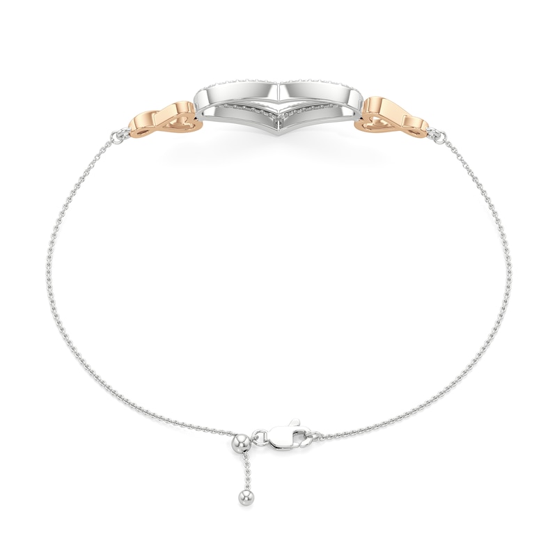 Main Image 2 of White Lab-Created Sapphire Heart Bracelet in Sterling Silver and 14K Rose Gold Plate - 7.25&quot;