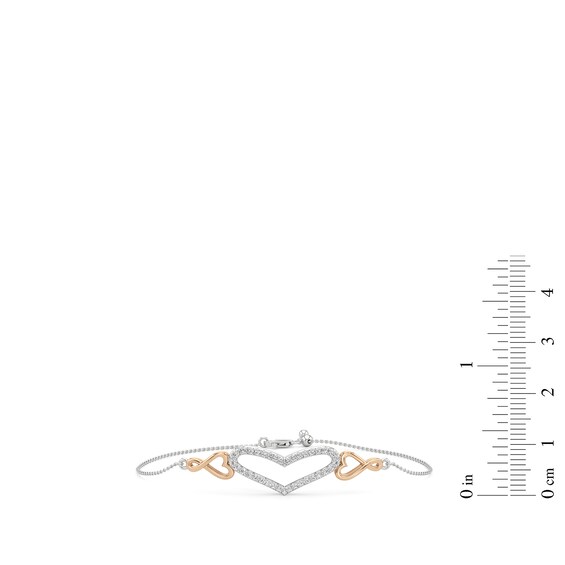 White Lab-Created Sapphire Heart Bracelet in Sterling Silver and 14K Rose Gold Plate - 7.25"